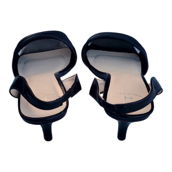 NEW HALSTON, HONG KONG SLING BACK STRAPPY LEATHER HEEL SANDALS 7.5 - Picture 5 of 10